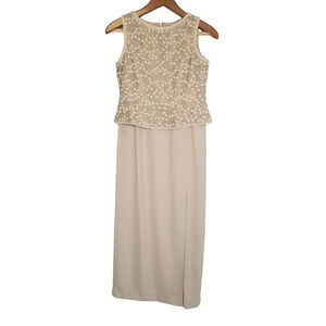 Adrianna Papell Occasions Evening 100% Silk Beaded Sleeveless Top & Skirt Sz 6P